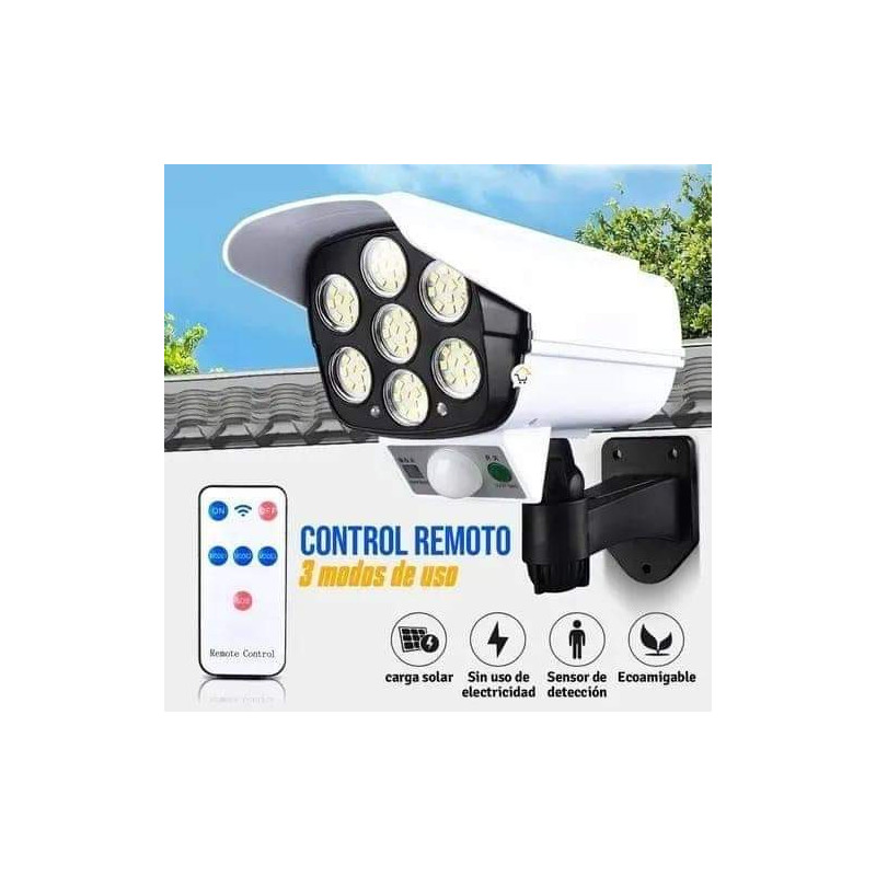 Foco Solar Tipo Cámara - 30W con Sensor, Luz Fija y Mando a Distancia